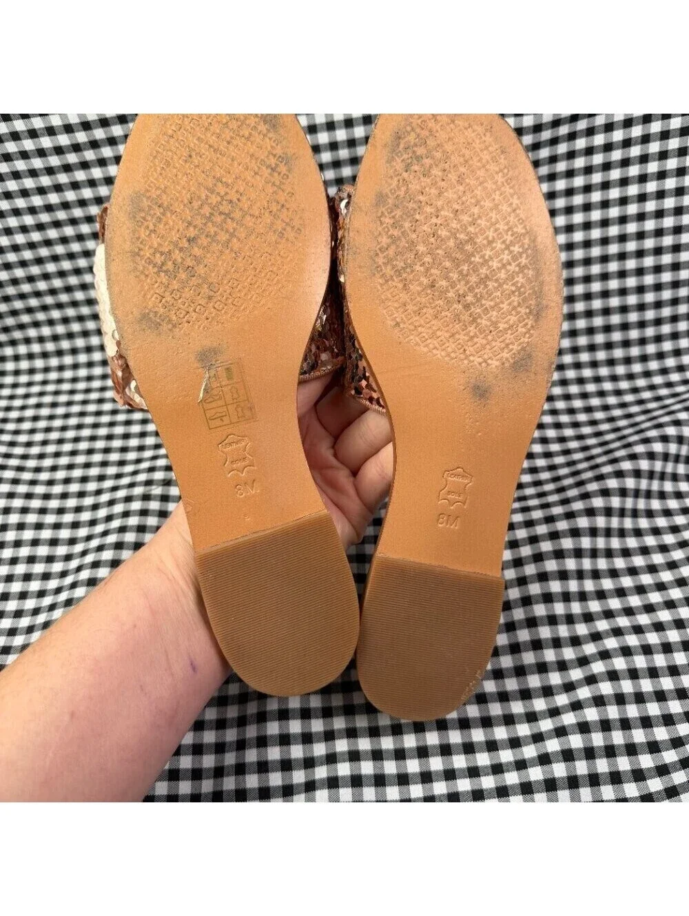 Tory Burch Carter Reversible Sequin Slide Sandals Rose Gold Slides Women's 8
